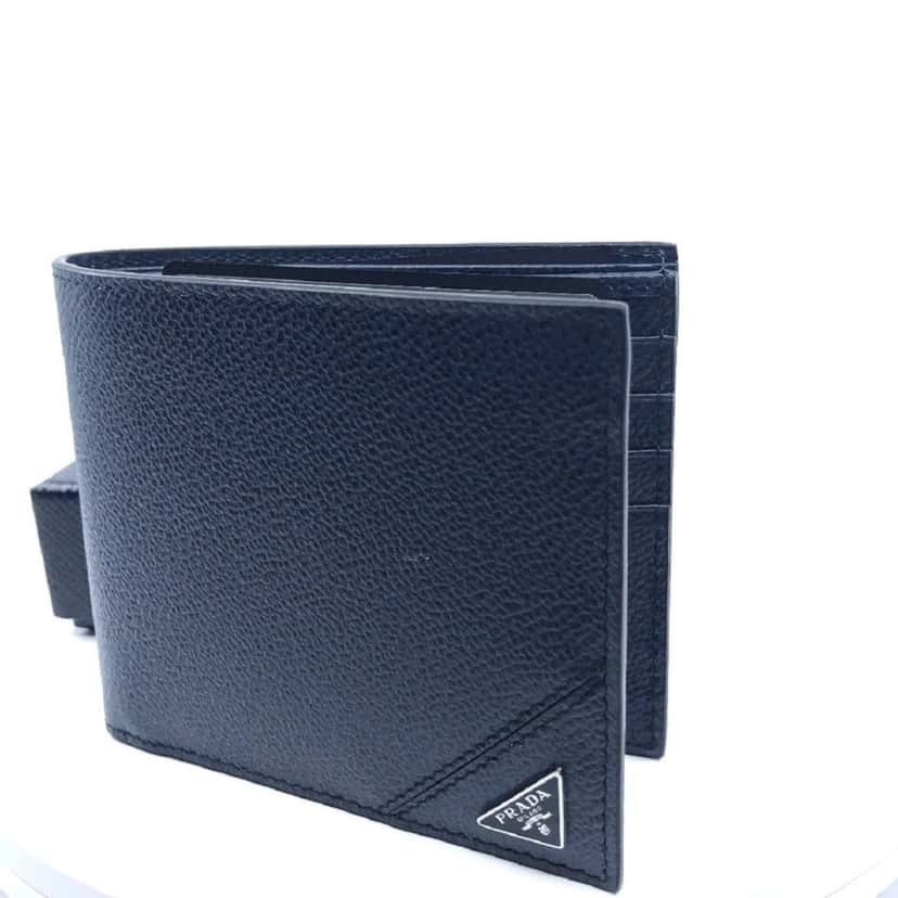 Prada Prada Mens Vitello Micro Grain Navy Blue Leather Triangle Logo Bifold Wallet Blue Leather Never worn - Inside View