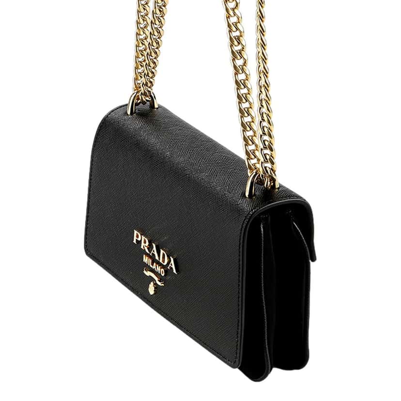 Prada Prada Tessuto and Saffiano Leather Black Crossbody Bag with Gold Chain Strap Black Leather Never worn - Back View