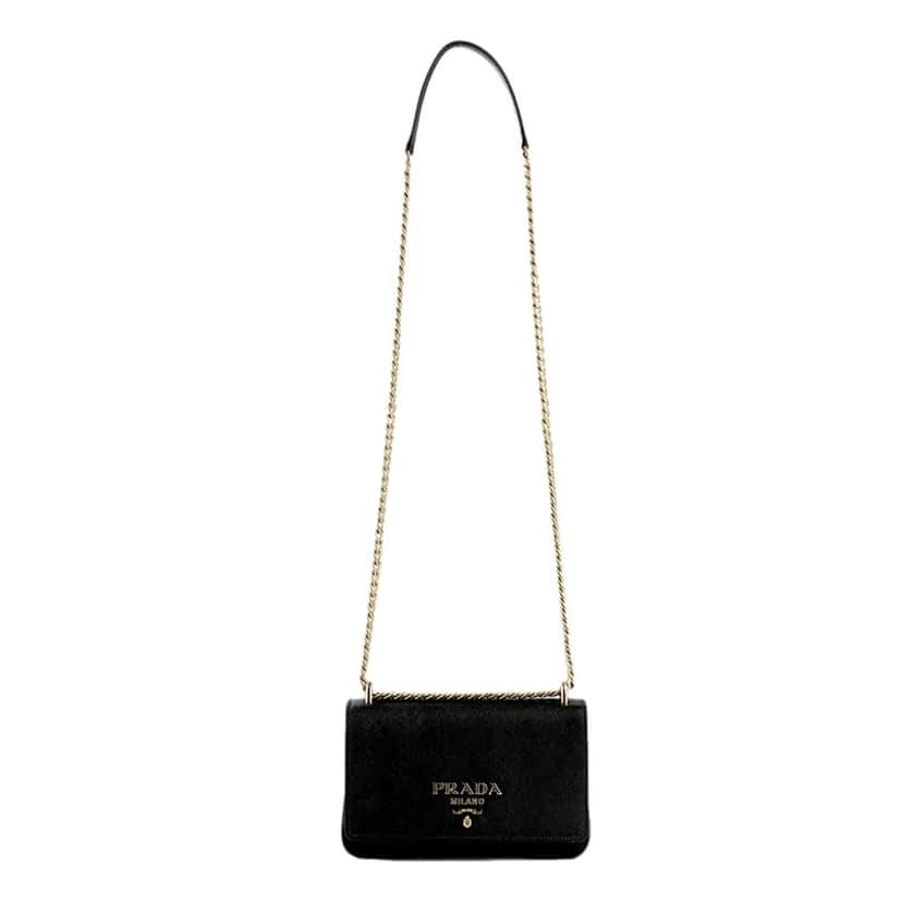 Prada Prada Tessuto and Saffiano Leather Black Crossbody Bag with Gold Chain Strap Black Leather Never worn - Inside View