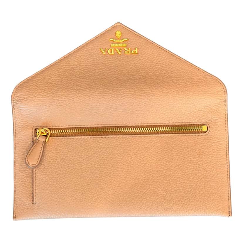 Prada Prada Beige Vitello Grain Leather Long Envelope Wallet Beige Leather Never worn - Model View