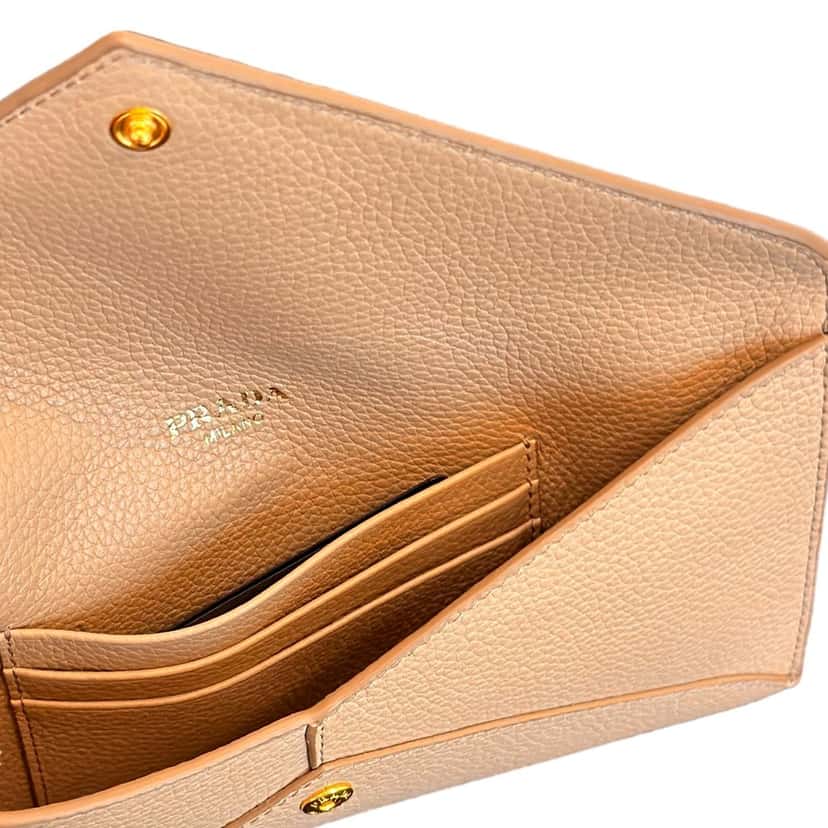 Prada Prada Beige Vitello Grain Leather Long Envelope Wallet Beige Leather Never worn - Box View