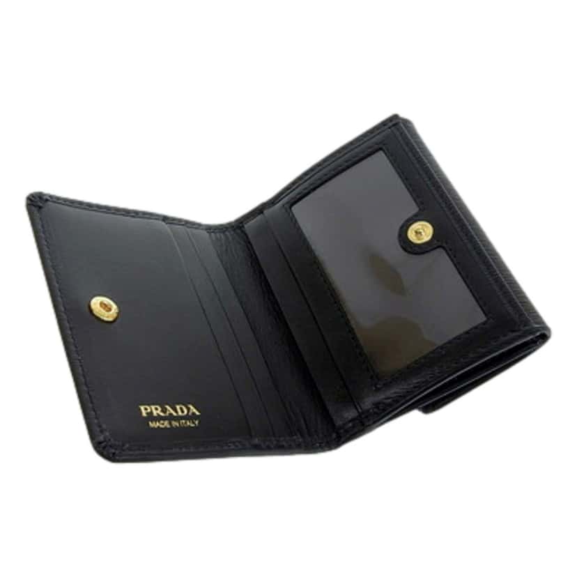 Prada Prada Vitello Move Nero Black Trifold ID Holder Snap Wallet Black Leather Never worn - Box View