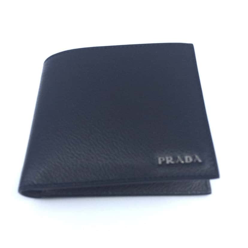 Prada Prada Mens Wallet Black Gray Vitello Micro Grain Leather Bifold Black Leather Never worn - Front View