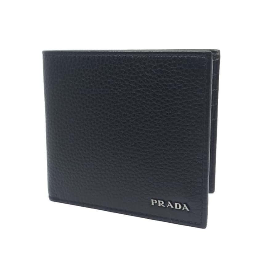 Prada Prada Mens Bifold Nero Black Vitello Grain Leather Wallet Black Leather Never worn - Front View