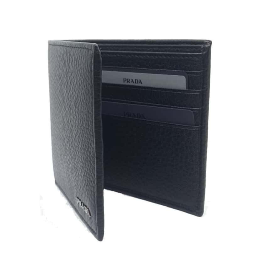 Prada Prada Mens Bifold Nero Black Vitello Grain Leather Wallet Black Leather Never worn - Model View
