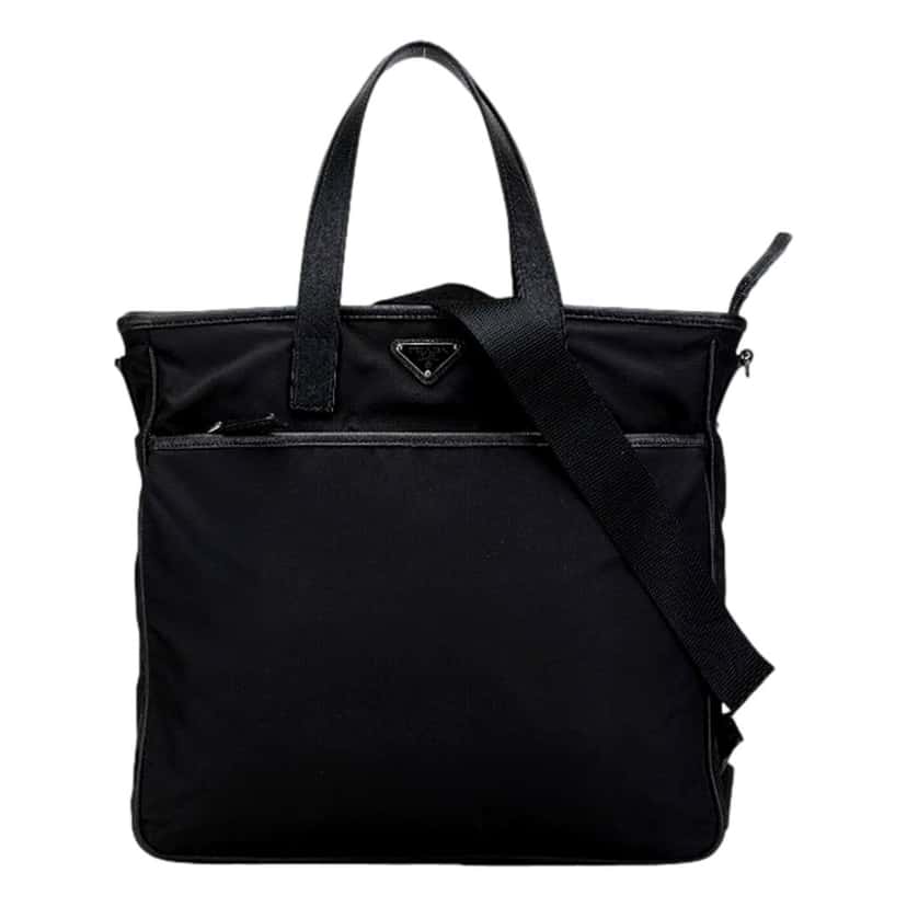 Prada Prada Re-Nylon Black Nylon and Saffiano Large Crossbody Tote Bag Black Good condition - Front View