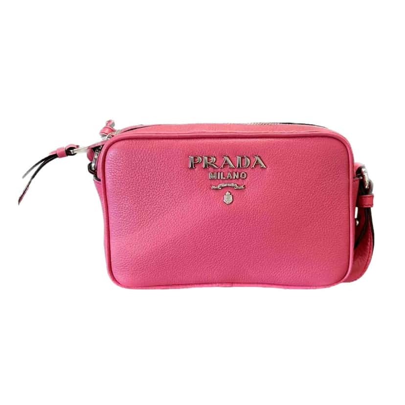 Prada Prada Vitello Phenix Pink Leather Silver Logo Small Camera Crossbody Bag Pink Leather Never worn - Front View