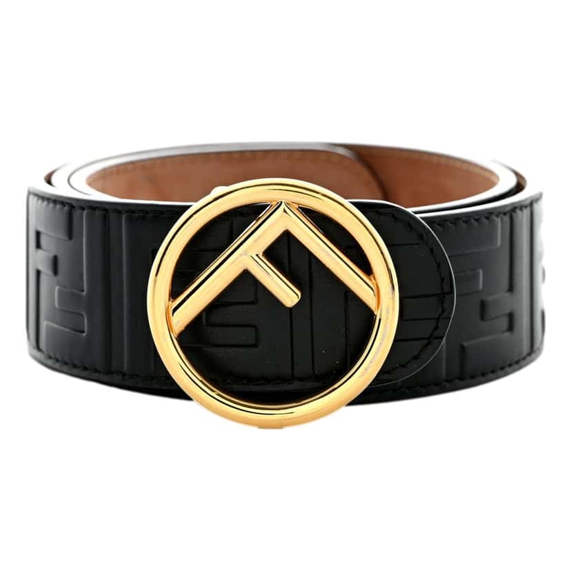 Fendi Fendi F is Fendi FF Calfskin Leather Black Embossed Belt Size 75/30 Black Leather Never worn - Front View