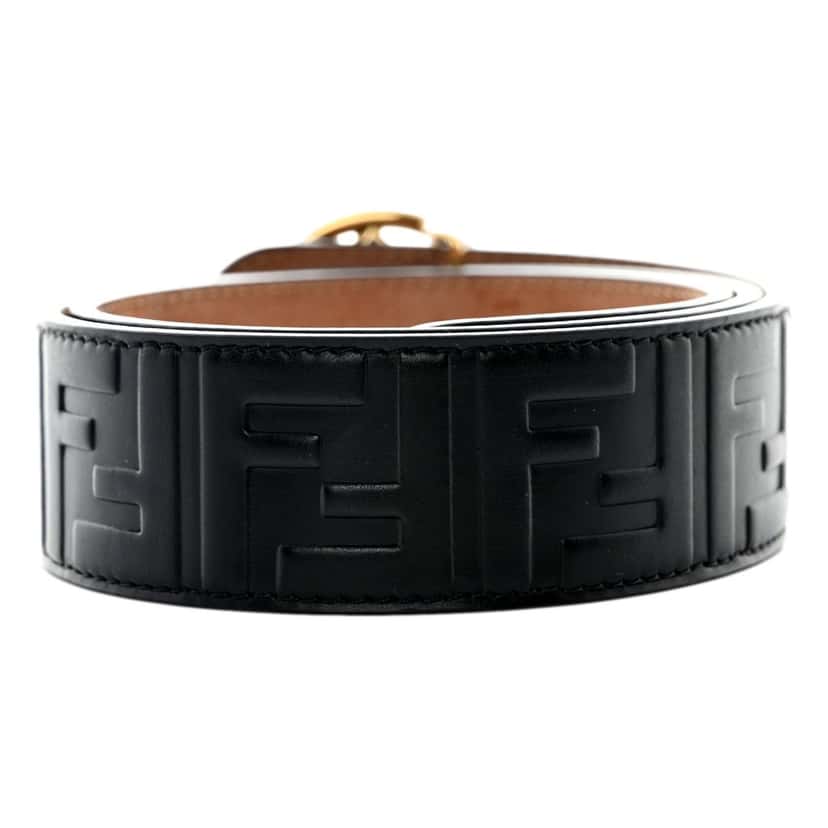 Fendi Fendi F is Fendi FF Calfskin Leather Black Embossed Belt Size 75/30 Black Leather Never worn - Back View