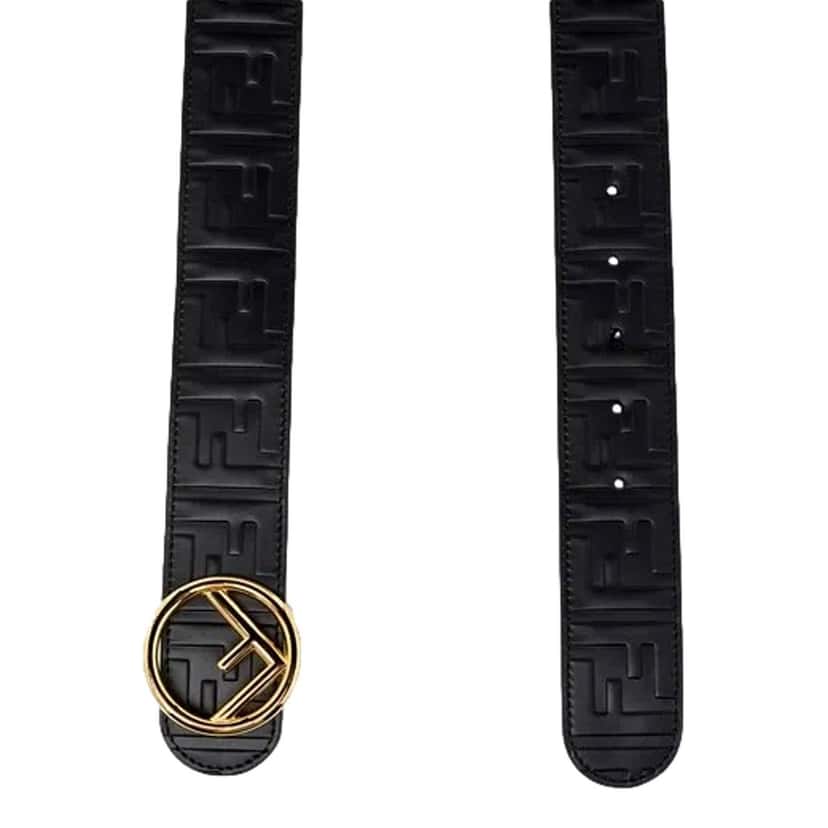 Fendi Fendi F is Fendi FF Calfskin Leather Black Embossed Belt Size 75/30 Black Leather Never worn - Inside View