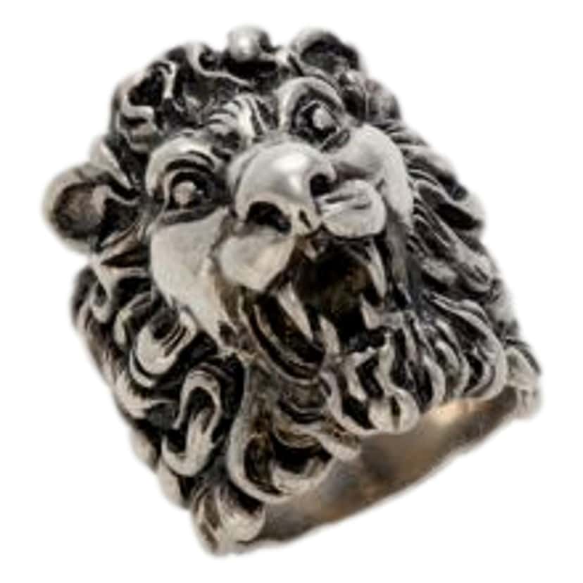 Gucci Gucci Cocktail Lion Head Motif Silver Tone Metal Ring 13 Silver Never worn - Back View