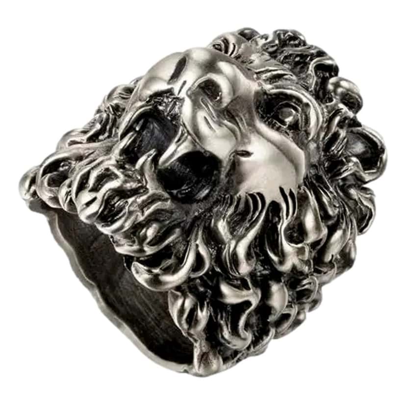 Gucci Gucci Cocktail Lion Head Motif Silver Tone Metal Ring 13 Silver Never worn - Model View