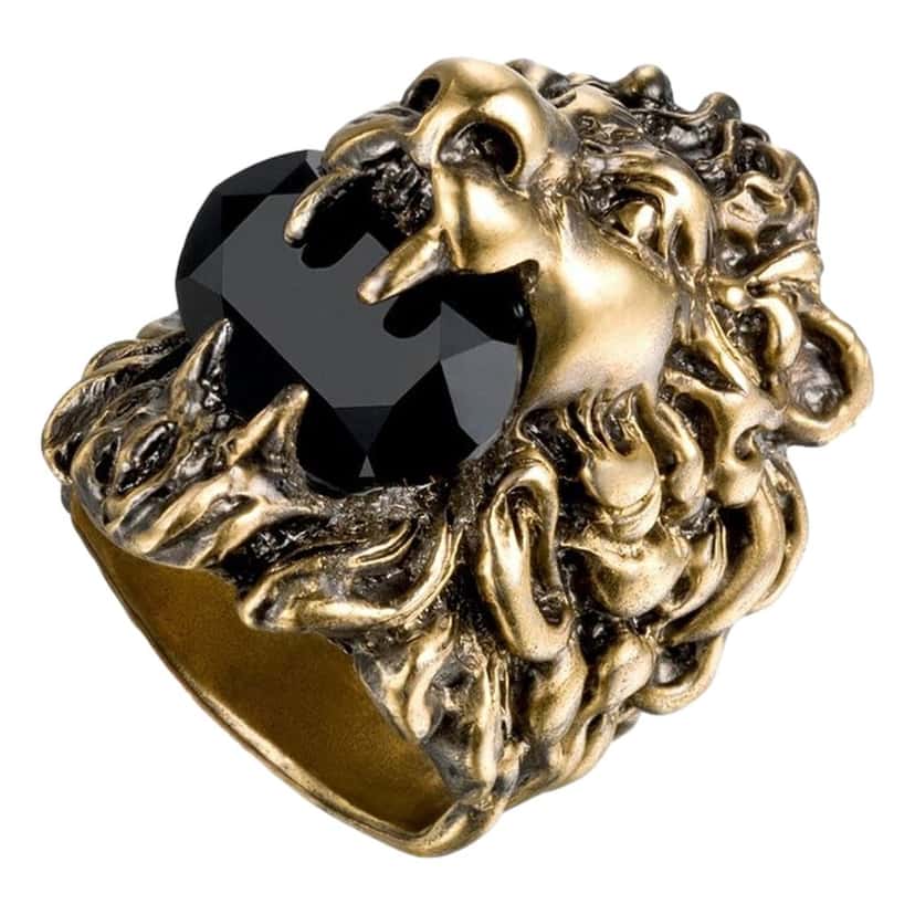 Gucci Gucci Lion Head King Ring With Crystal Aged Gold and Black 10 Yellow Never worn - Inside View