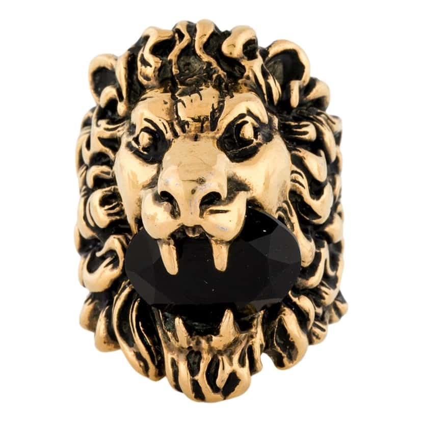 Gucci Gucci Lion Head King Ring With Crystal Aged Gold and Black 13 Yellow Never worn - Back View