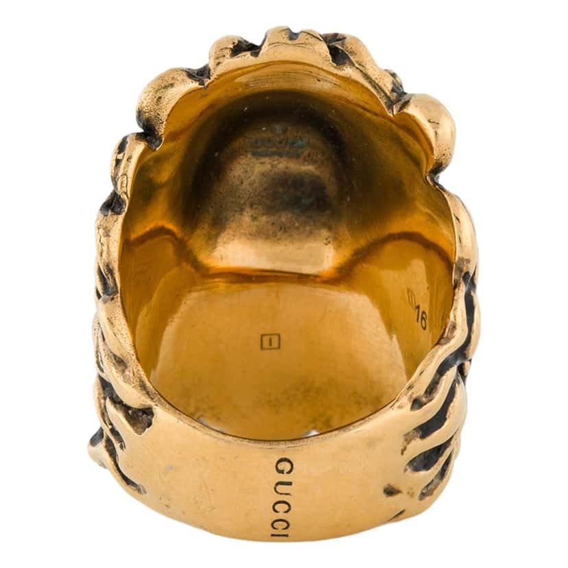 Gucci Gucci Lion Head King Ring With Crystal Aged Gold and Black 16 Yellow Never worn - Box View