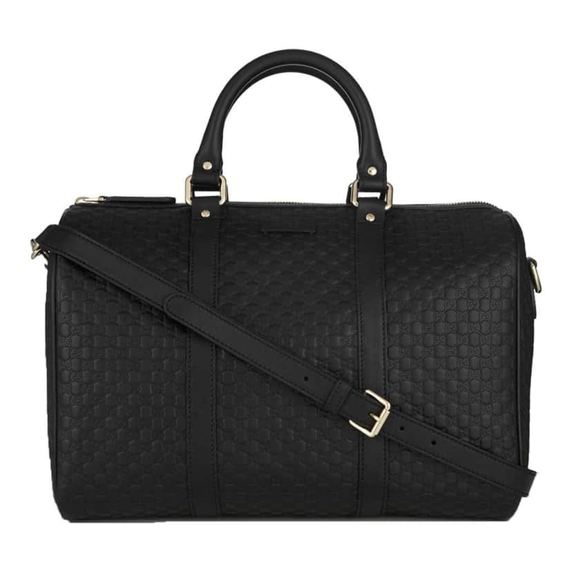 Gucci Gucci Microguccissima GG Boston Bag Black Embossed Leather Gold Hardware Black Leather Good condition - Front View
