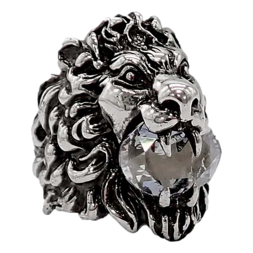 Gucci Gucci Lion Head Motif Silver Ring Crystal Size 13 Silver Satin Never worn - Back View