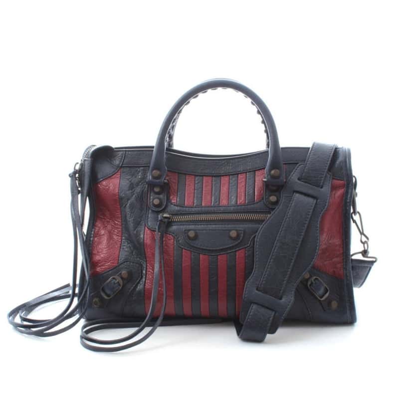 Balenciaga Balenciaga Classic City Marine Bordeaux Stripe Small Satchel Bag Black Leather Never worn - Front View