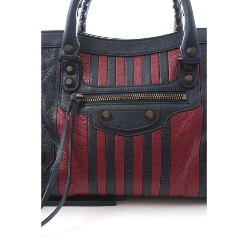 Balenciaga Balenciaga Classic City Marine Bordeaux Stripe Small Satchel Bag Black Leather Never worn - Back View