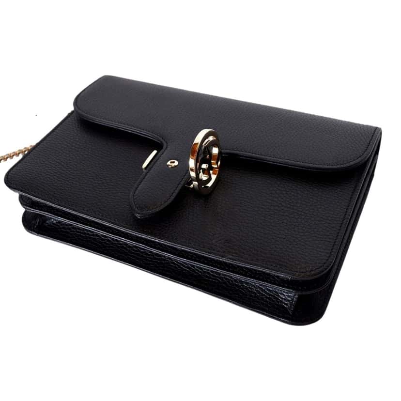 Gucci Gucci GG Marmont Crossbody Bag Black Pebbled Leather Gold Chain Interlocking GG Black Leather Never worn - Inside View