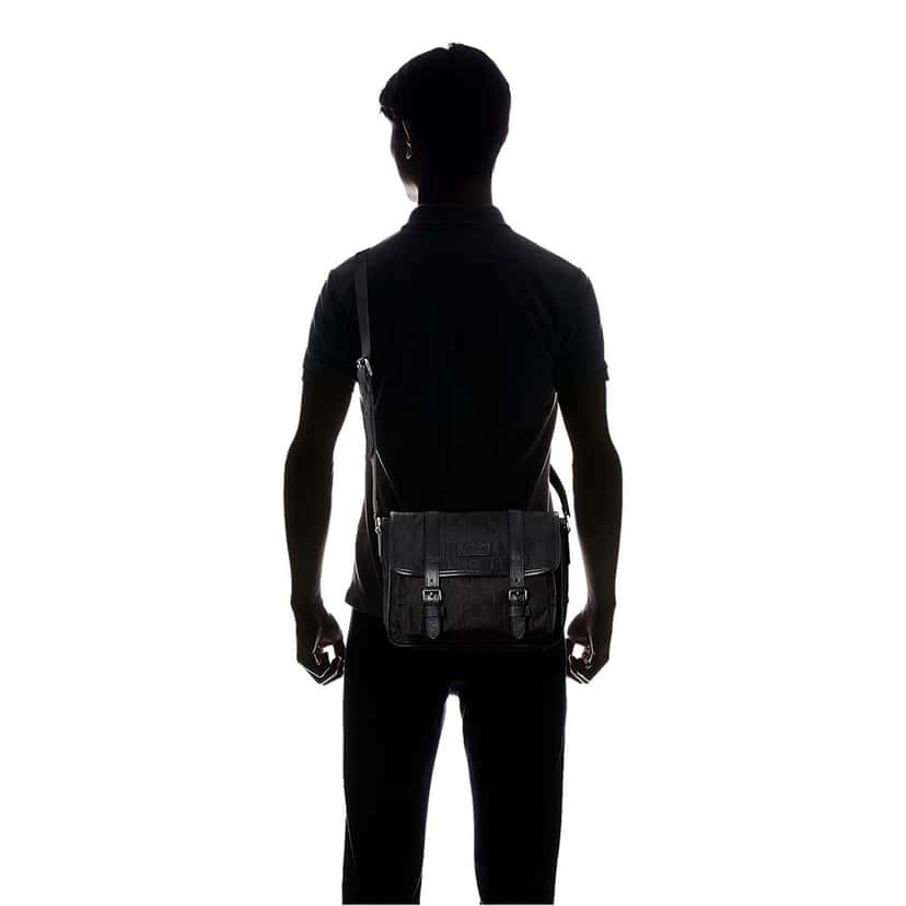 Gucci Gucci GG Monogram Nylon Leather Messenger Bag Black Double Buckle Flap Black Never worn - Box View