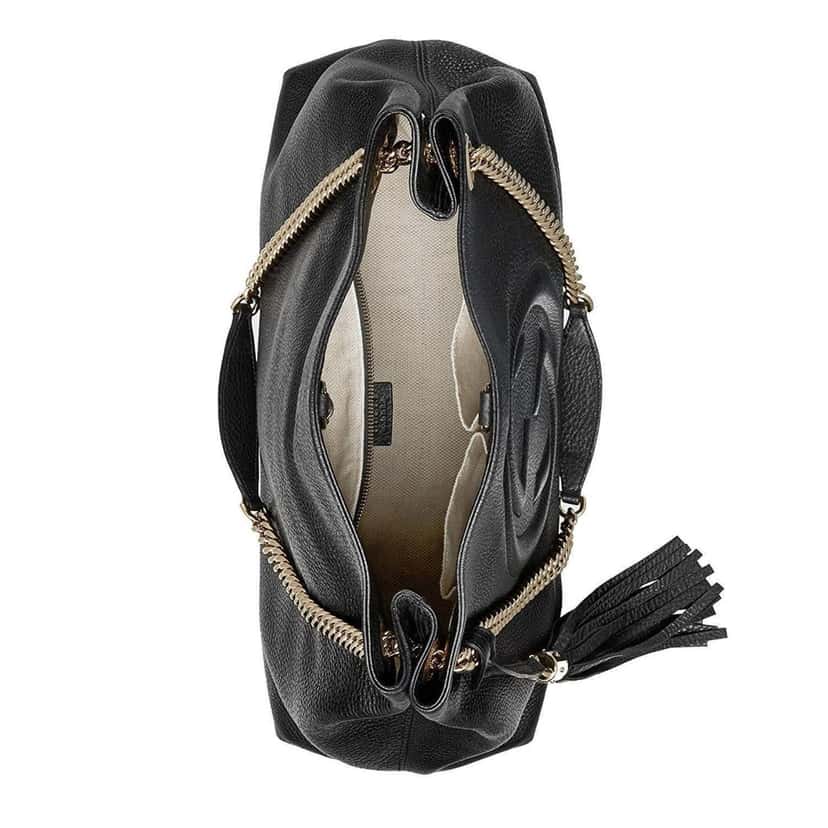 Gucci Gucci GG Pebbled Calfskin Medium Soho Gold Chain Shoulder Bag Black Black Leather Good condition - Box View