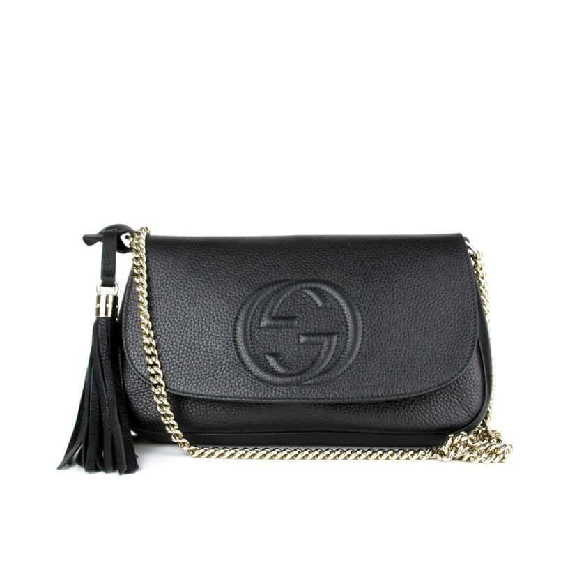 Gucci Gucci Soho Disco GG Black Calf Leather Tassel Chain Crossbody Bag Black Leather Never worn - Back View