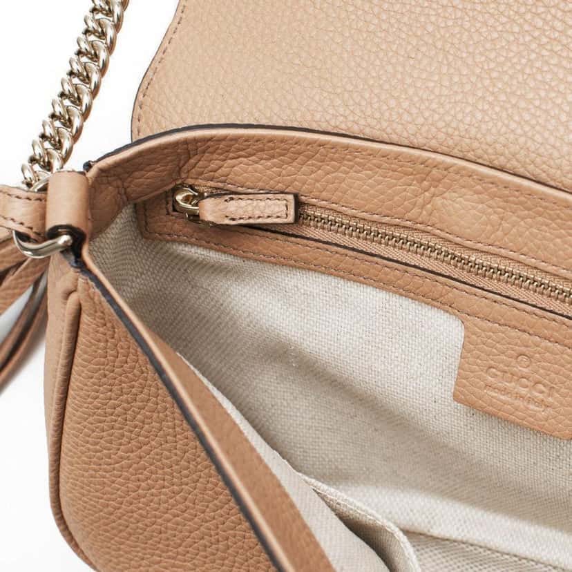 Gucci Gucci Soho Disco Beige GG Leather Tassel Chain Crossbody Flap Bag Beige Leather Good condition - Box View