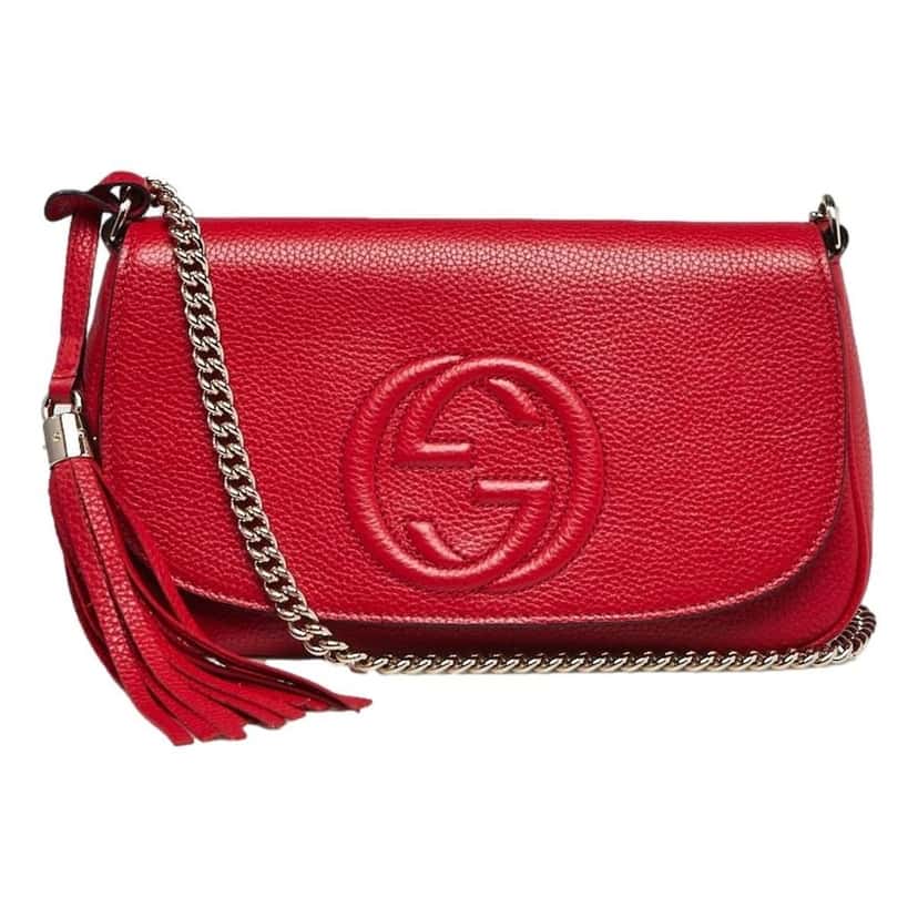 Gucci Gucci Soho Disco GG Tassel Chain Crossbody Flap Leather Bag Red Red Leather Never worn - Back View