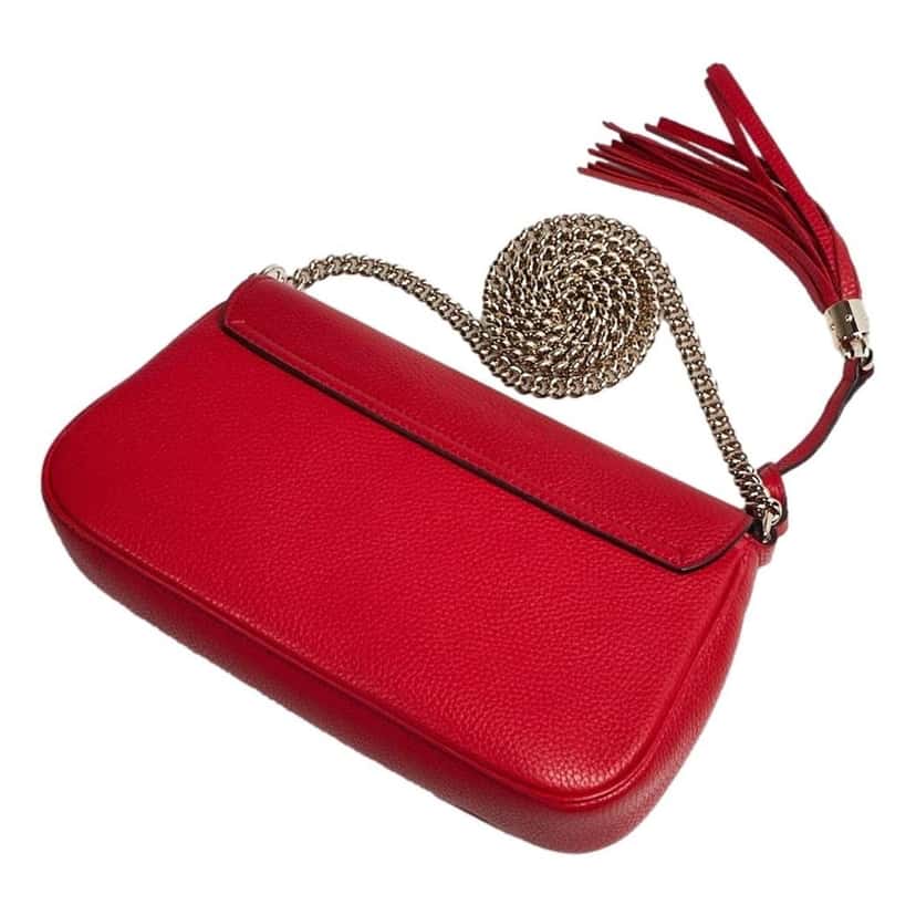 Gucci Gucci Soho Disco GG Tassel Chain Crossbody Flap Leather Bag Red Red Leather Never worn - Model View