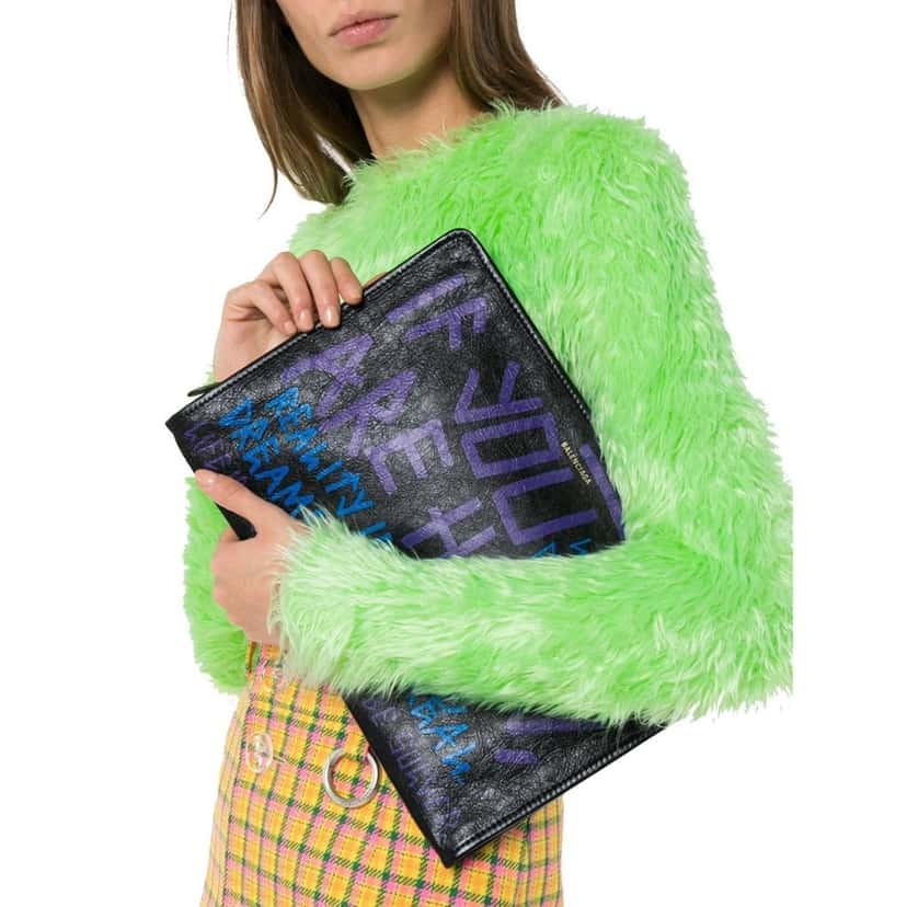 Balenciaga Balenciaga Bazar Graffiti Purple Blue Black Arena Leather Pouch Blue Leather Never worn - Inside View