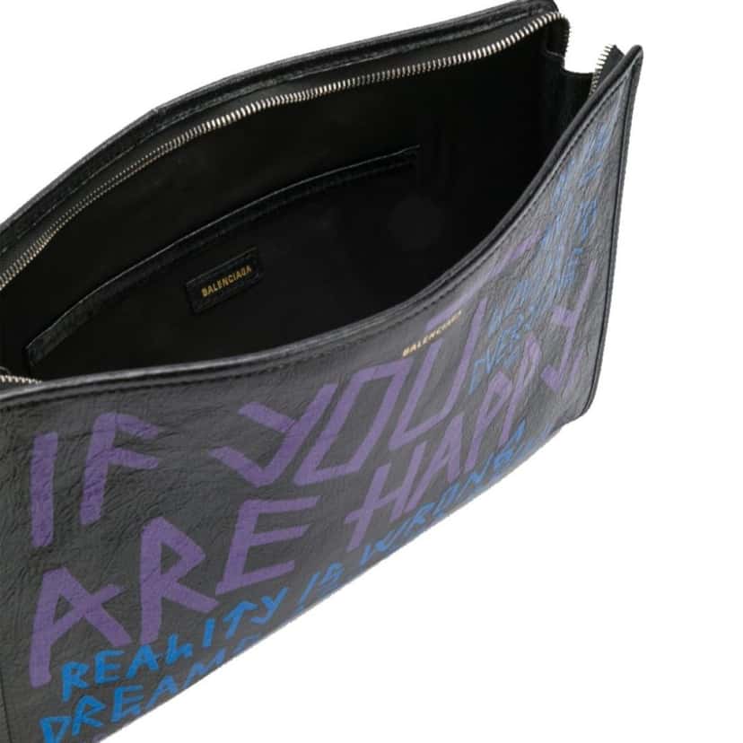 Balenciaga Balenciaga Bazar Graffiti Purple Blue Black Arena Leather Pouch Blue Leather Never worn - Box View