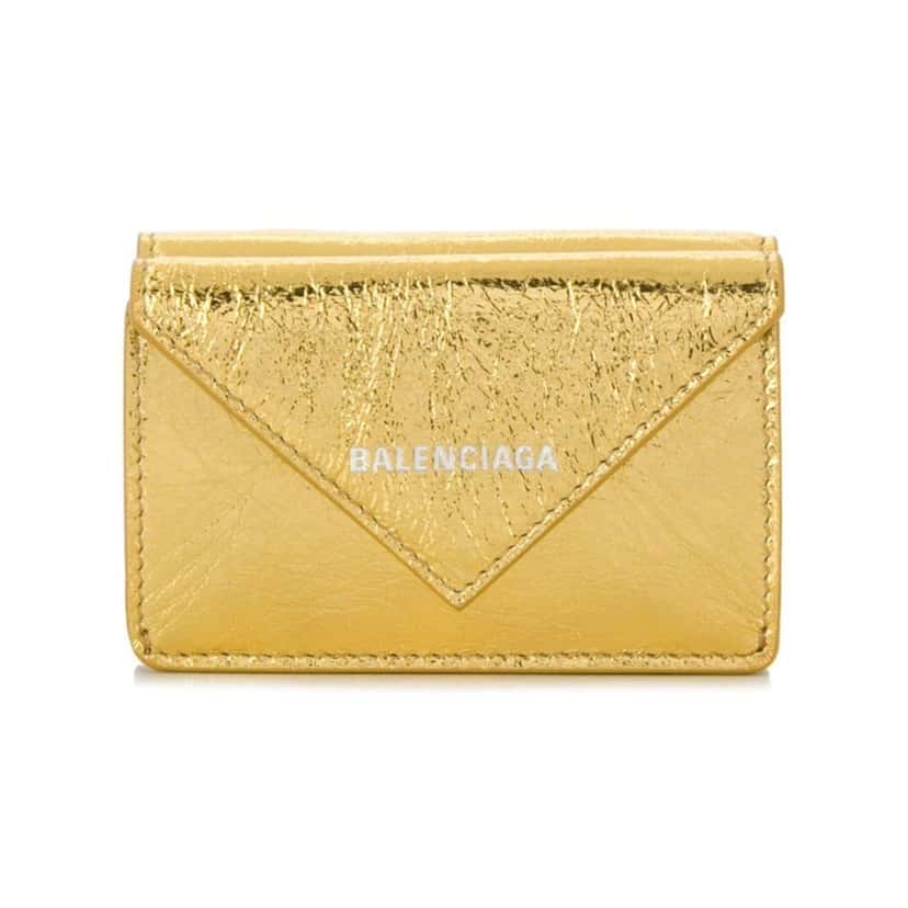 Balenciaga Balenciaga Papier Mini Trifold Wallet Metallic Gold Lambskin Leather Yellow Leather Never worn - Front View