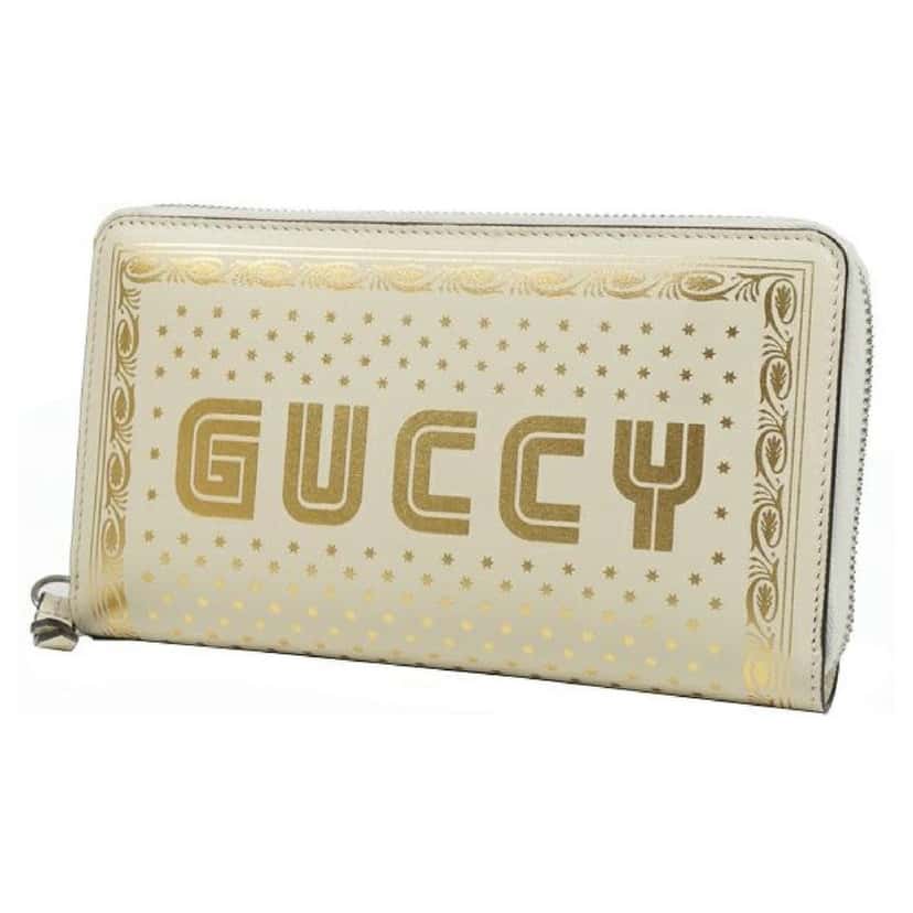 Gucci Gucci Sega Guccy Stars White Moon Gold Zipper Leather Wallet White Leather Good condition - Front View