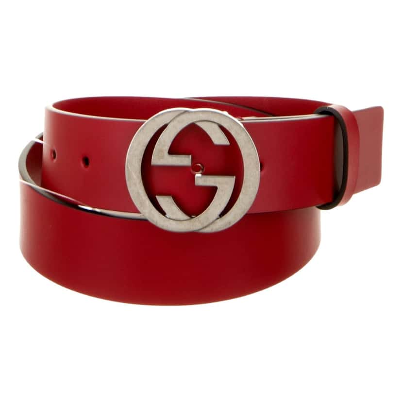 Gucci Gucci Interlocking Leather GG Buckle Antiqued Silver Tone Belt Rosso Red 90/36 Red Leather Never worn - Back View