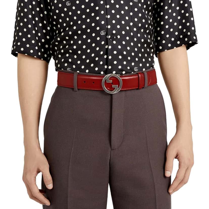 Gucci Gucci Interlocking Leather GG Buckle Antiqued Silver Tone Belt Rosso Red 90/36 Red Leather Never worn - Box View