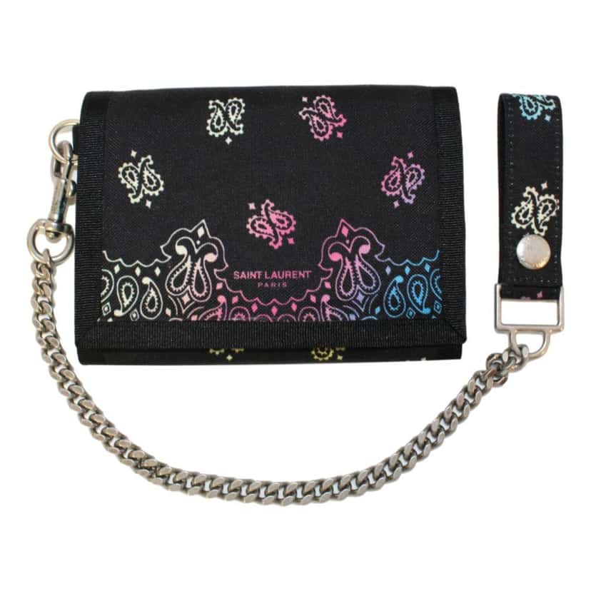 Saint Laurent Saint Laurent Black Nylon Chain Trifold Wallet Black Good condition - Front View