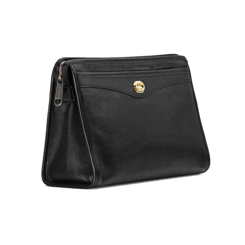 Gucci Gucci Morpheus Black Fluffy Calf Leather Cosmetic Pouch Bag Black Leather Good condition - Back View