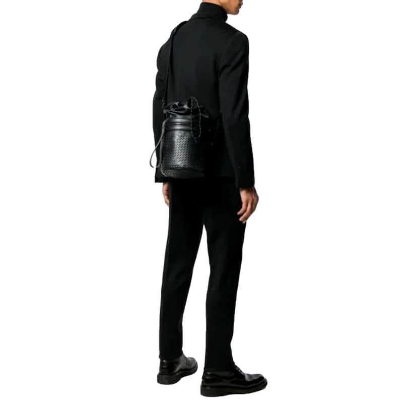 Bottega Veneta Bottega Veneta Perforated Black Nappa Leather Drawstring Bucket Crossbody Bag Black Leather Never worn - Back View