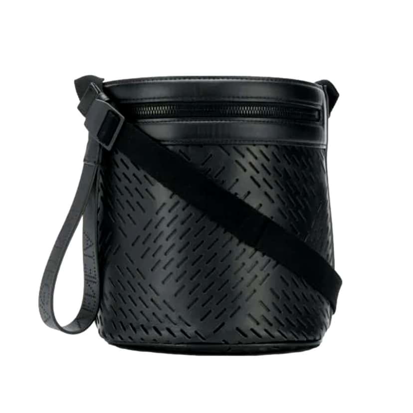 Bottega Veneta Bottega Veneta Perforated Black Nappa Leather Drawstring Bucket Crossbody Bag Black Leather Never worn - Model View