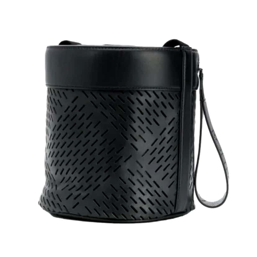 Bottega Veneta Bottega Veneta Perforated Black Nappa Leather Drawstring Bucket Crossbody Bag Black Leather Never worn - Box View