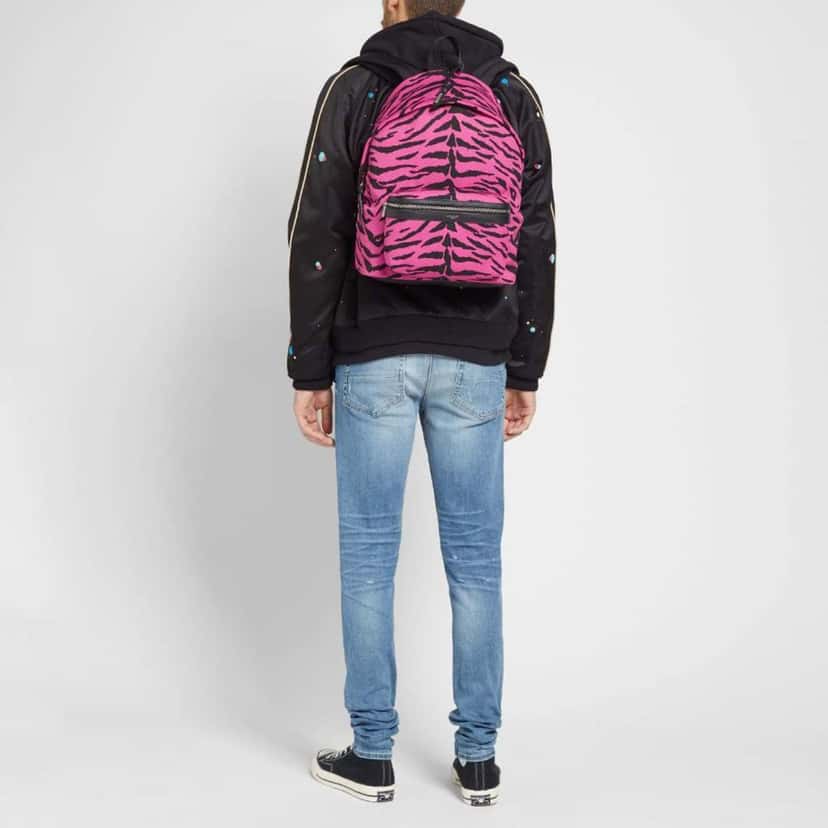 Saint Laurent Saint Laurent City Backpack Pink Zebra Print Cotton Leather Trim Pink Cotton Good condition - Inside View