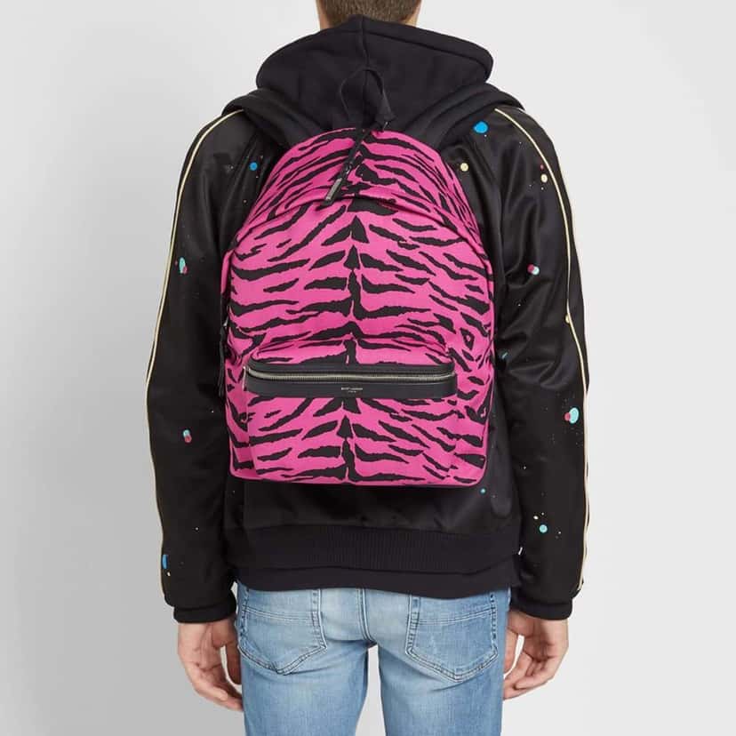 Saint Laurent Saint Laurent City Backpack Pink Zebra Print Cotton Leather Trim Pink Cotton Good condition - Box View