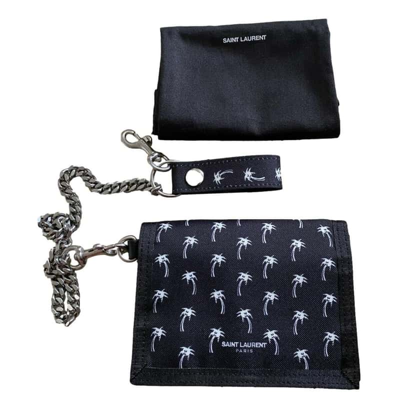 Saint Laurent Saint Laurent Buffalo Palm Tree Black Nylon Chain Trifold Wallet Black Good condition - Back View