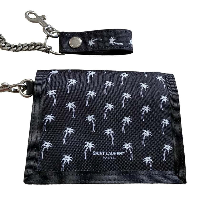 Saint Laurent Saint Laurent Buffalo Palm Tree Black Nylon Chain Trifold Wallet Black Good condition - Model View