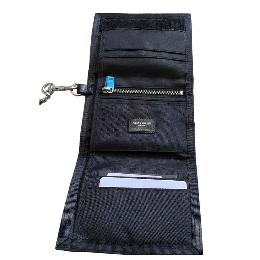 Saint Laurent Saint Laurent Buffalo Palm Tree Black Nylon Chain Trifold Wallet Black Good condition - Box View