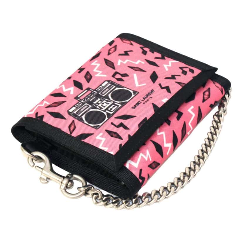 Saint Laurent Saint Laurent Buffalo Pink Nylon Radio Chain Trifold Wallet Pink Good condition - Back View