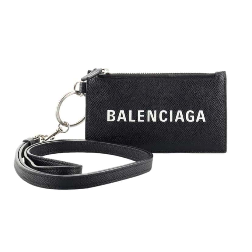 Balenciaga Balenciaga Cash Logo Neck Lanyard Card Holder Wallet Black Leather Black Leather Never worn - Front View