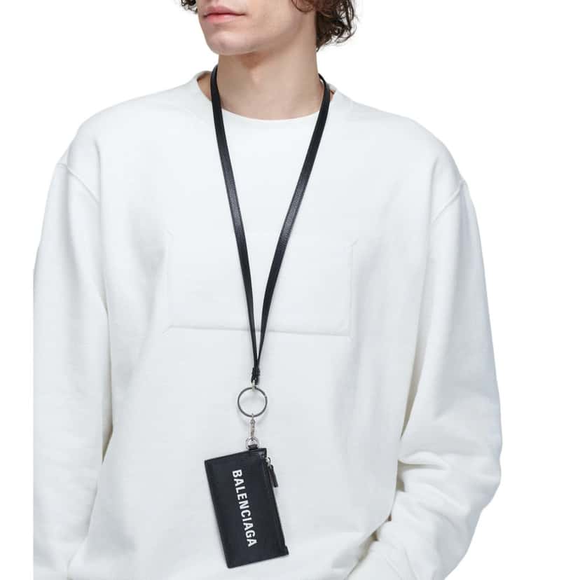 Balenciaga Balenciaga Cash Logo Neck Lanyard Card Holder Wallet Black Leather Black Leather Never worn - Model View