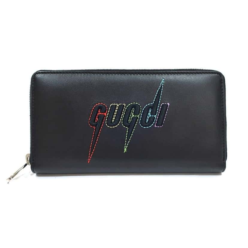 Gucci Gucci Black Leather Rainbow Blade Lightning Logo Long Wallet Black Leather Good condition - Front View